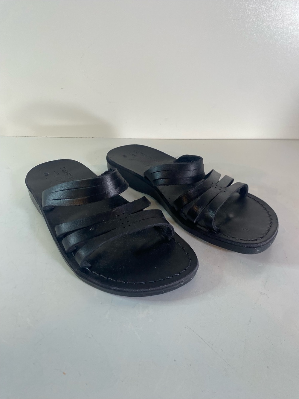 Camel Zipporah Handmade Black Leather Sandals Size 38